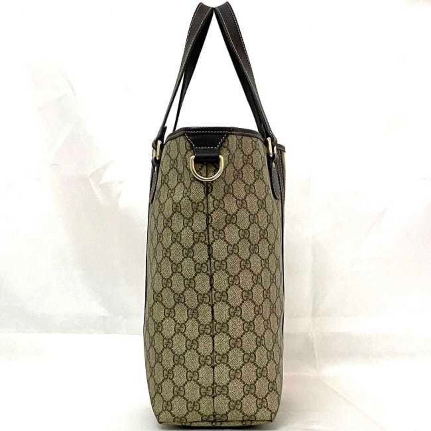 Gucci Beige Brown Leather Pvc Tote Bag