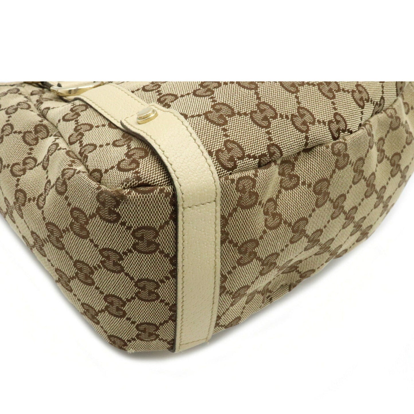 Gucci GG Canvas Tote Bag Shoulder Leather Khaki Beige Light 130736