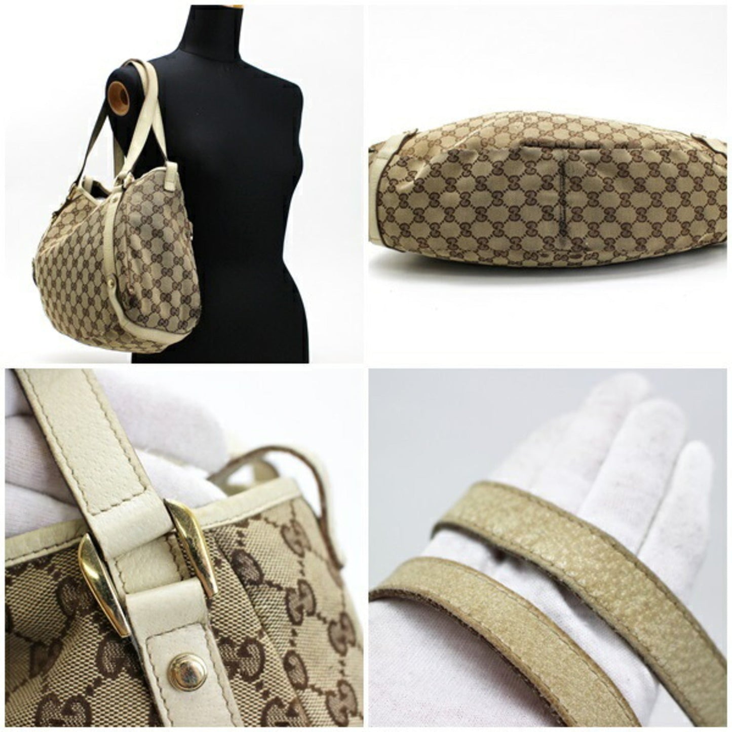 Gucci Tote Bag Shoulder GG Canvas x Leather Beige Ivory 130786 GUCCI Ladies