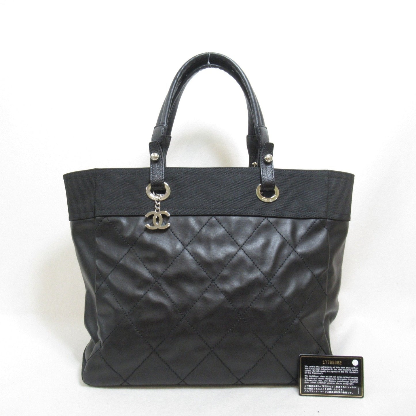 CHANEL Paris Biarritz Tote MM Bag Coated Canvas Women's Black