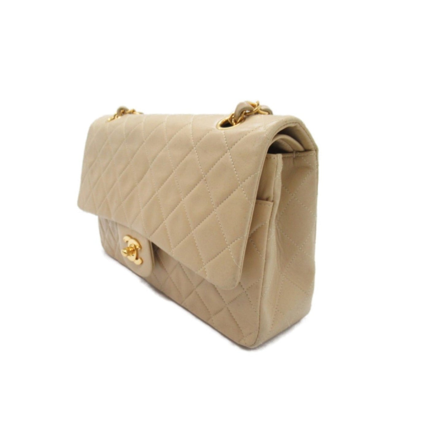 CHANEL Matelasse Double Flap ChainShoulder Bag Beige Lambskin (sheep leather)