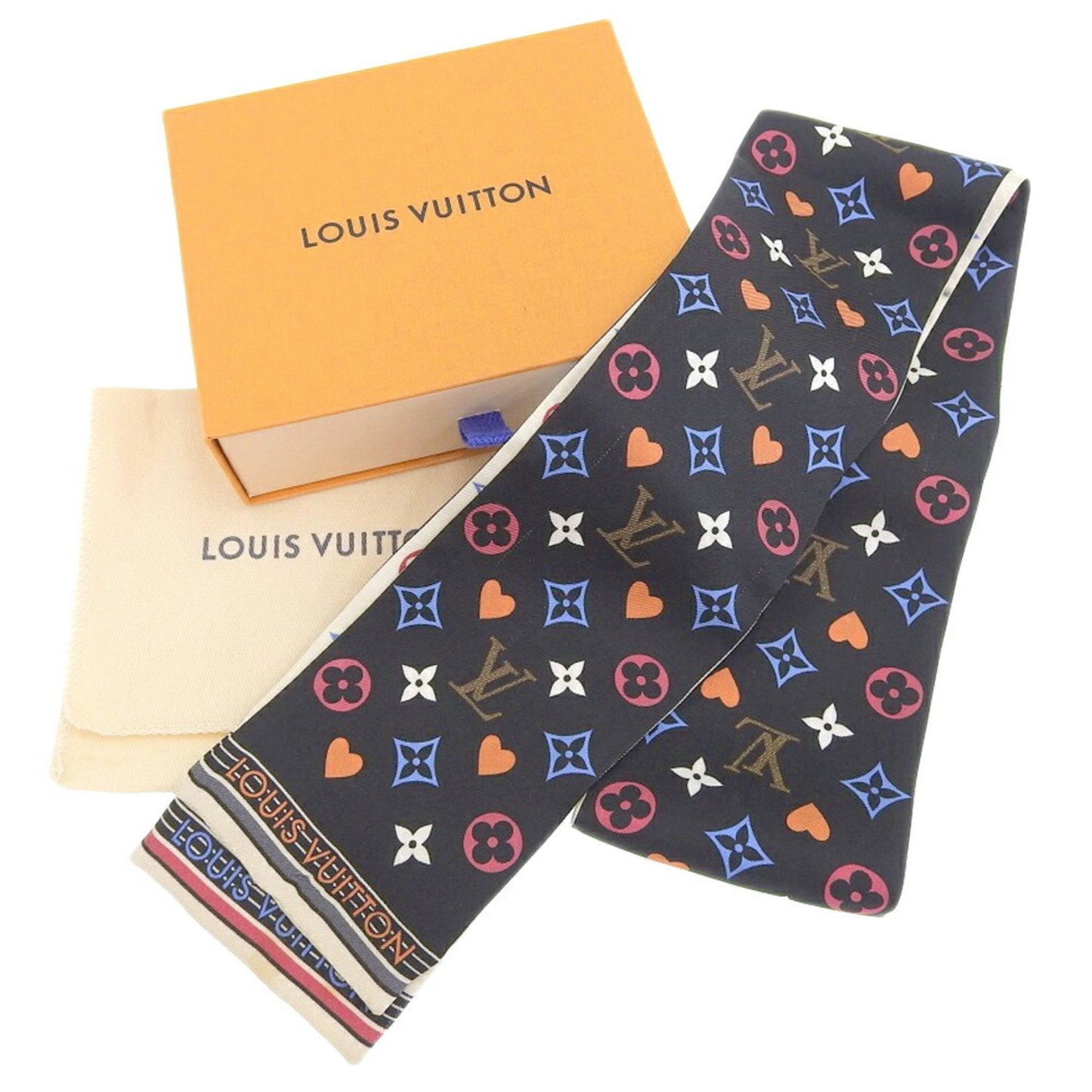 LOUIS VUITTON Monogram Game On Bando Twilly Scarf Black White MP2904