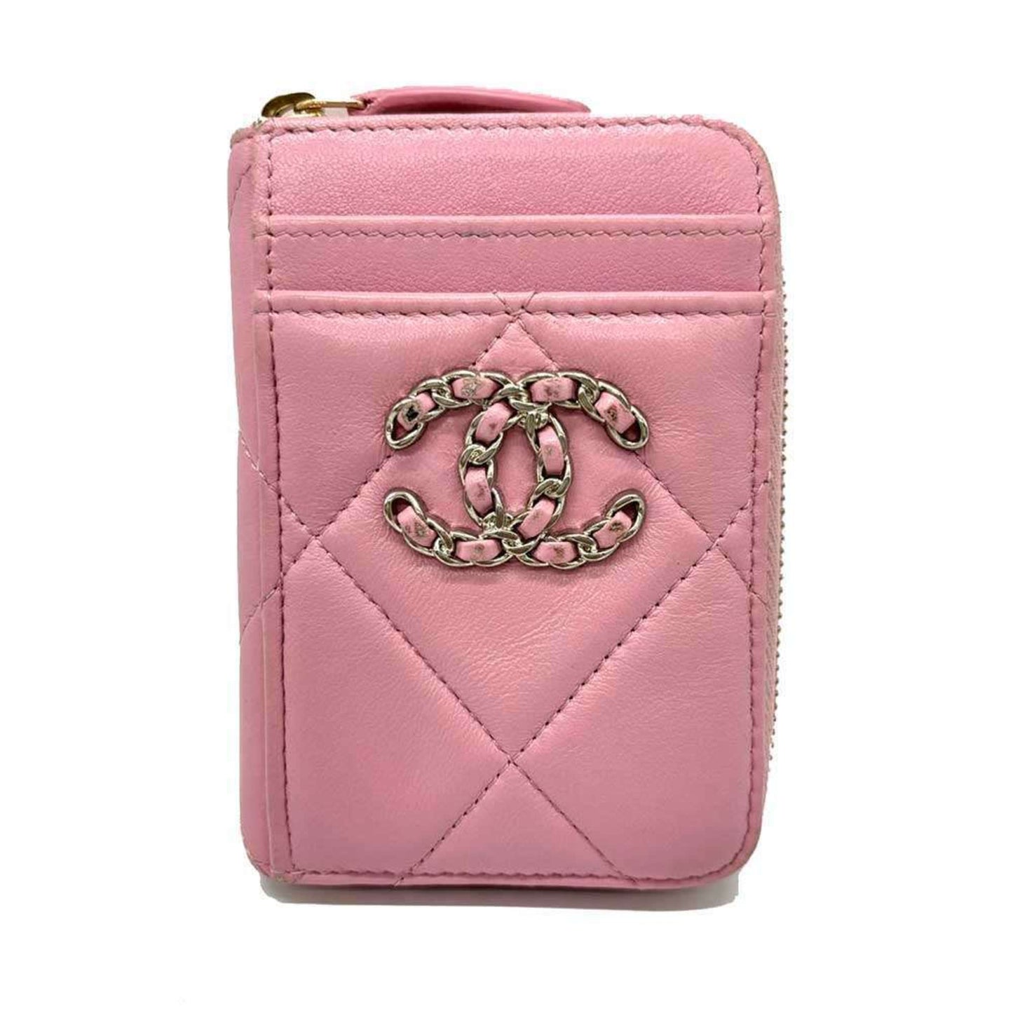 Chanel Matelasse Wallet/Coin Case Lambskin Pink Wallet Leather CHANEL