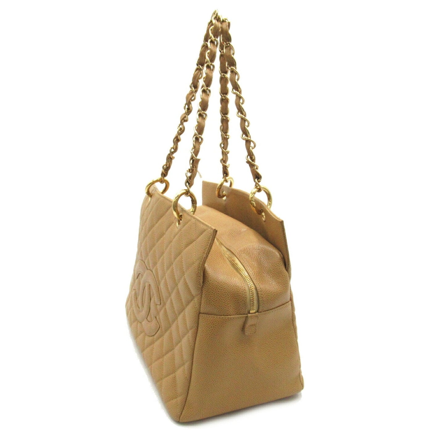 CHANEL Shoulder Tote Bag Caviar Skin (Grained Calf) Women's Beige A18004