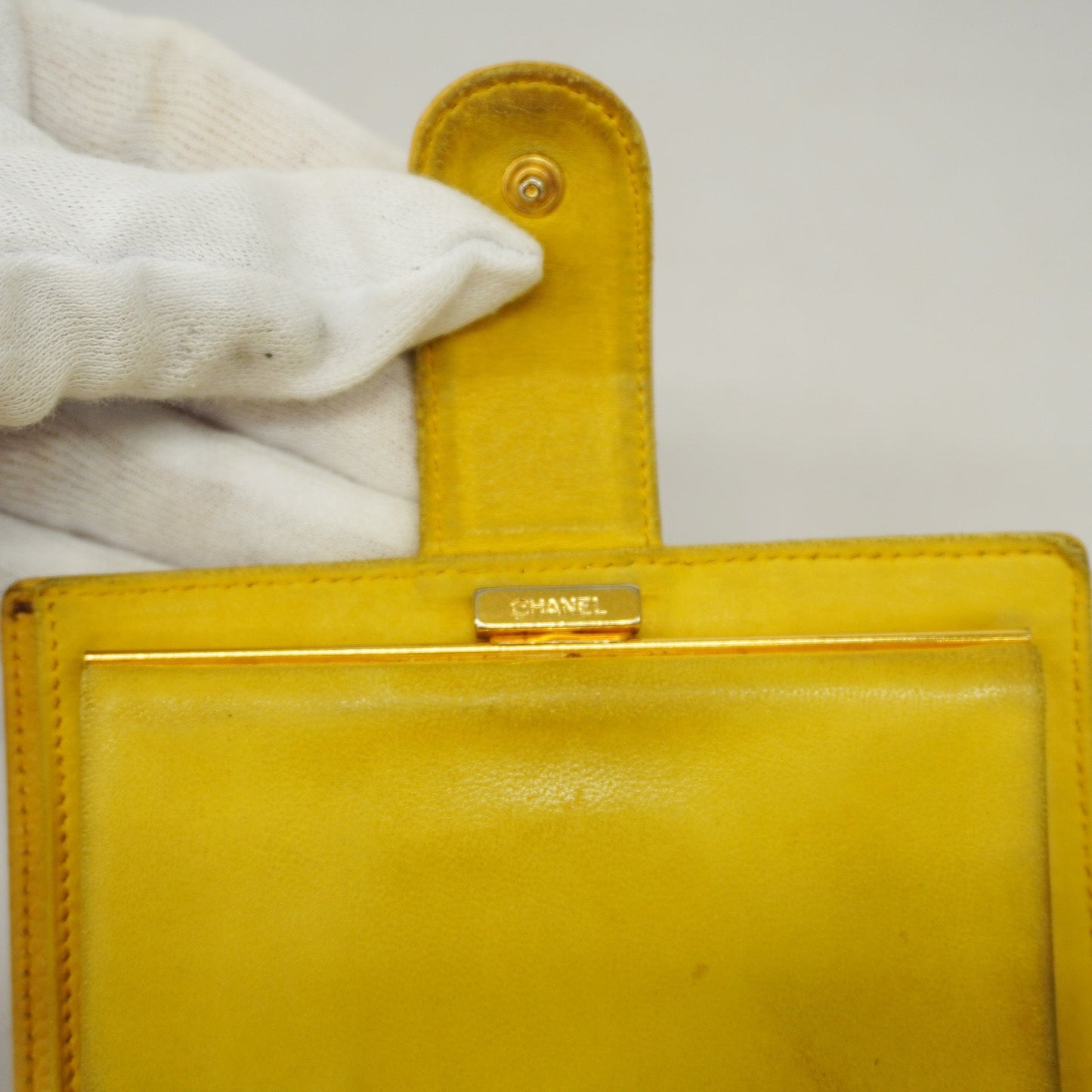 ChanelAuth  Wallet Gold Hardware Women's Caviar Leather Yellow