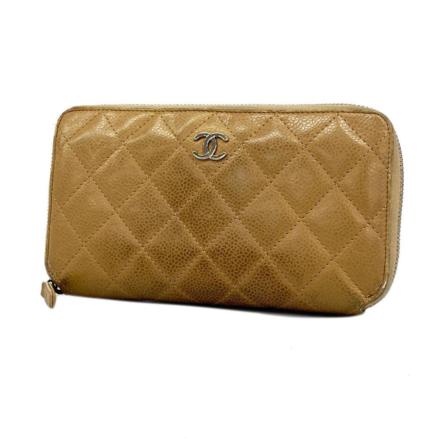 Chanel Long Wallet Matelasse Caviar Skin Beige Women's