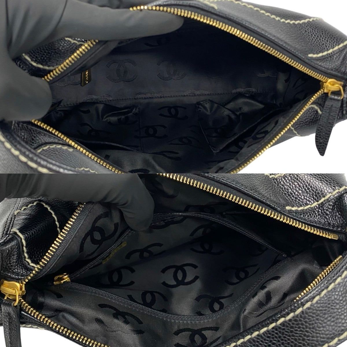 CHANEL Wild Stitch Decacoco Caviar Skin Leather Handbag Black 03356