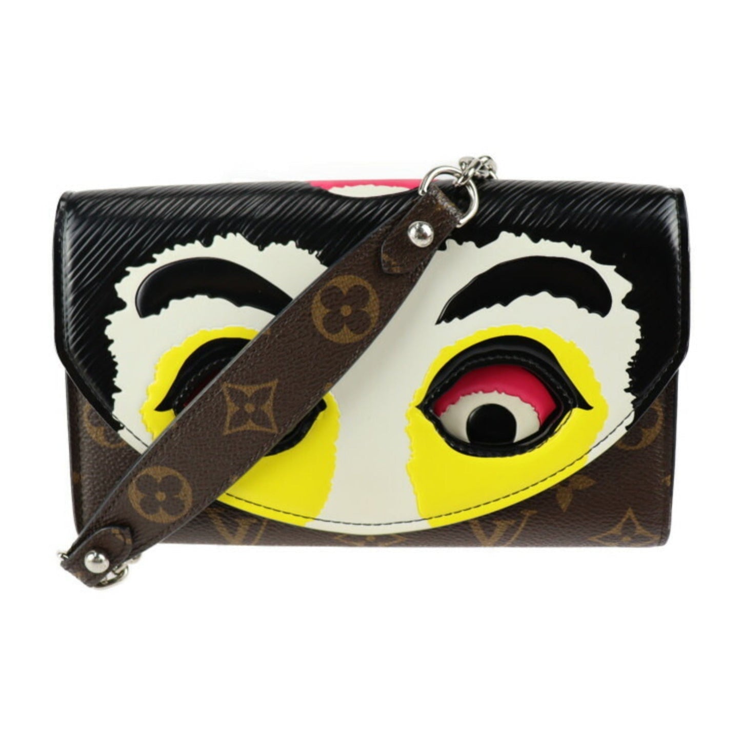 LOUIS VUITTON Portefeuille Chain Kansai Yamamoto Collaboration Shoulder Bag M67256 Monogram Canvas Leather Brown Multicolor Silver Hardware Kabuki Wallet Long