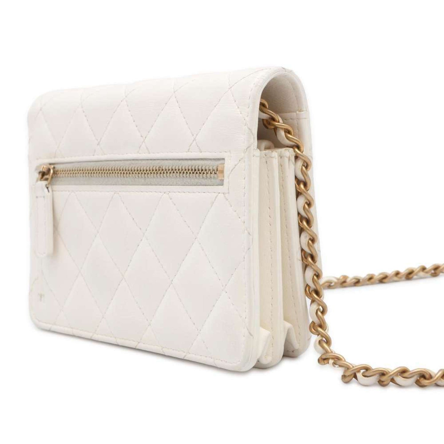 Chanel Chain Wallet Matelasse Frill Coco Mark Lambskin CHANEL White