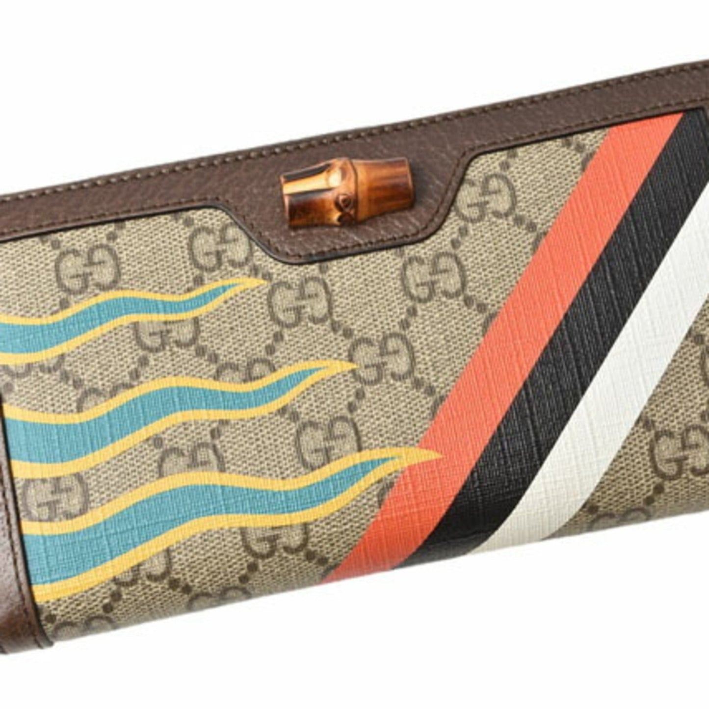Gucci Beige Brown Gg Supreme Leather Bamboo Long Wallet (Bi-Fold)