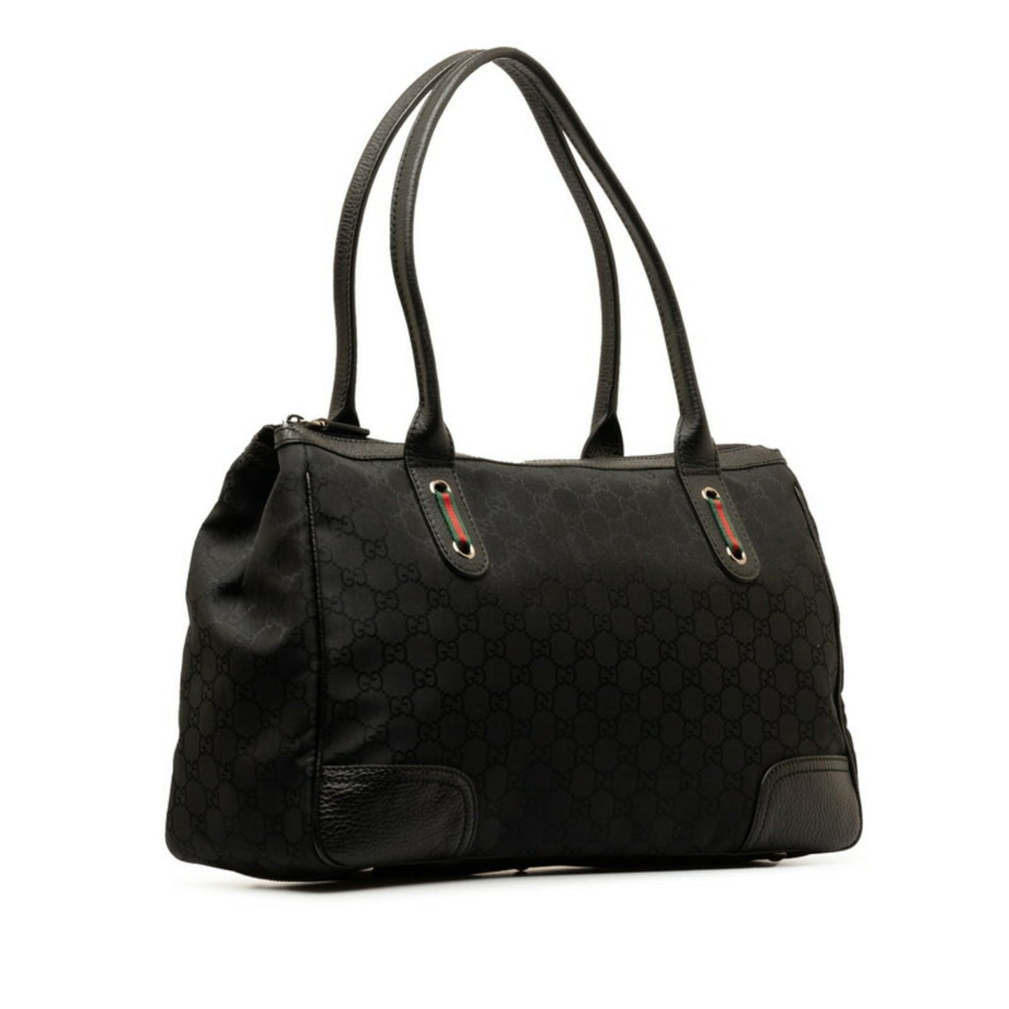 Gucci Black Nylon Leather Handbag Tote Bag