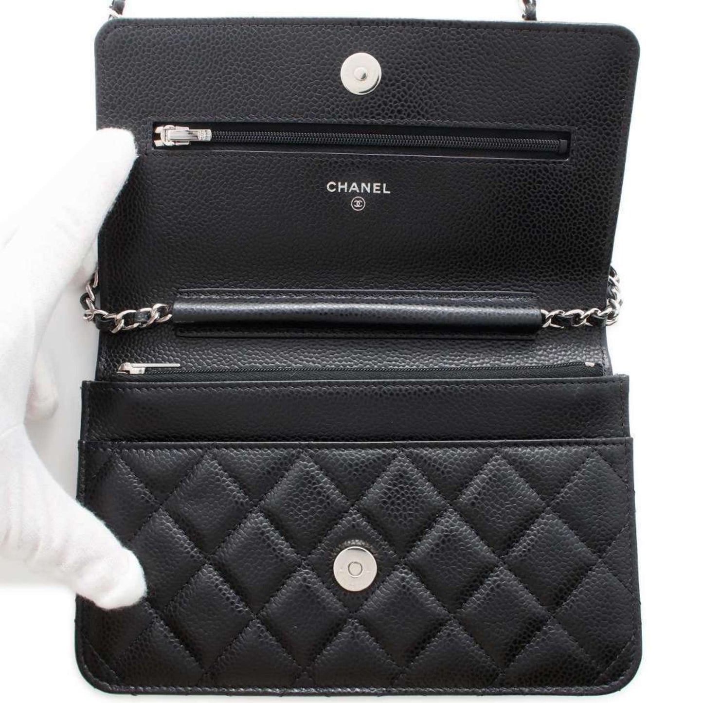 Chanel Chain Wallet Classic Matelasse Coco Mark Caviar Skin AP0250 CHANEL Black