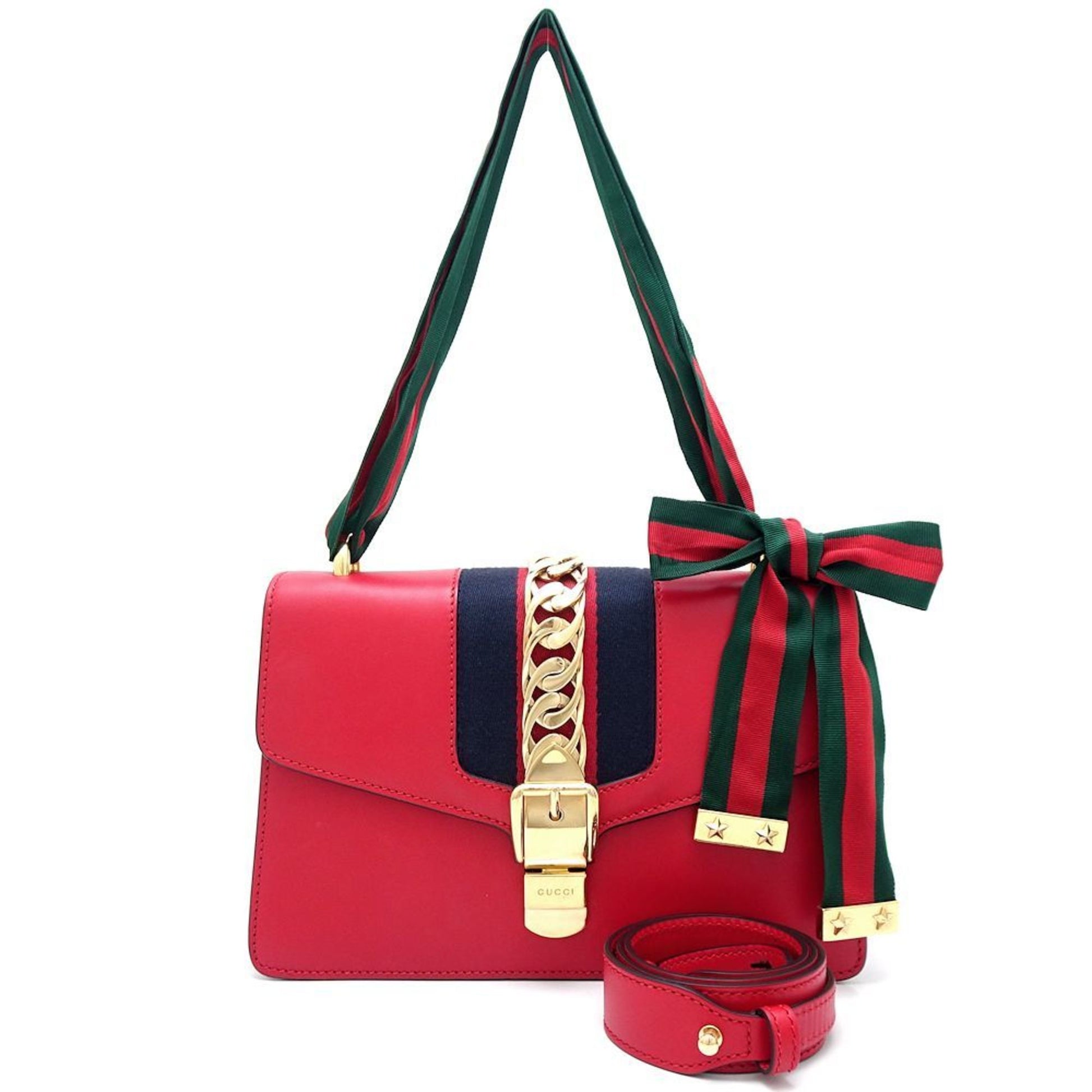 Gucci Navy Red Color Leather Shoulder Bag ()
