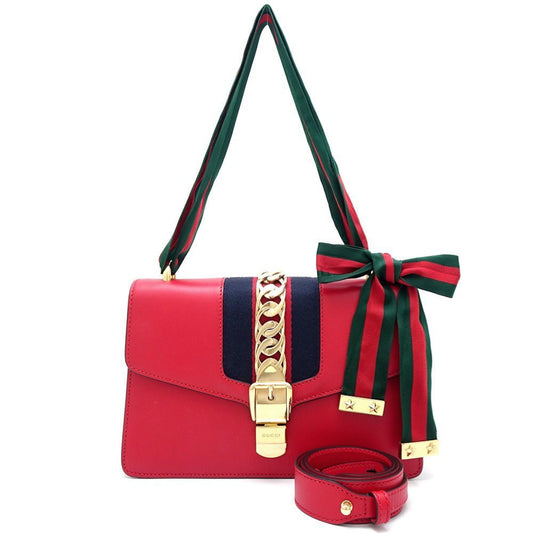 Gucci Navy Red Color Leather Shoulder Bag ()