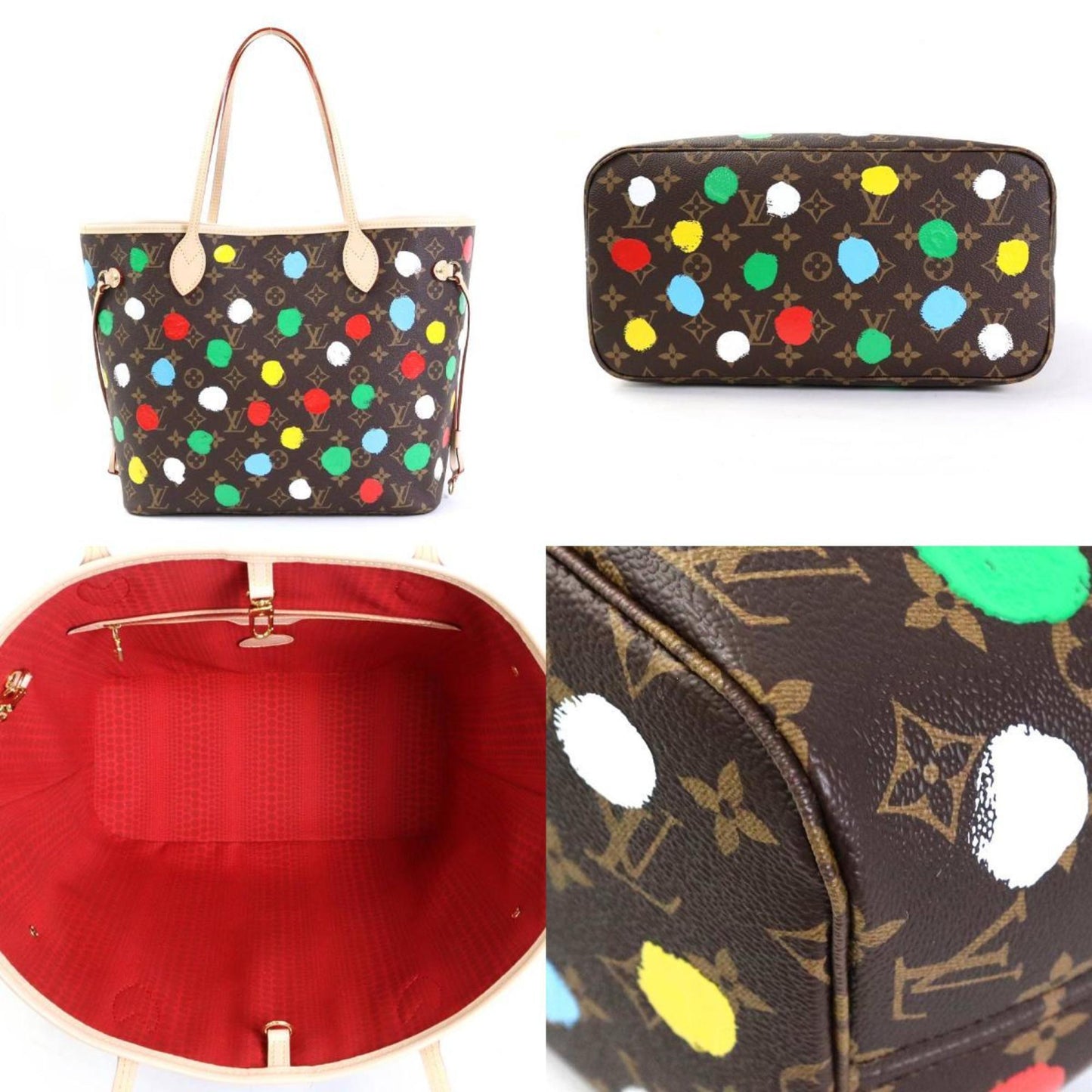 LOUIS VUITTON Shoulder Bag Tote LV x YK Painted Dot Monogram Neverfull MM Canvas Brown Women's M46381