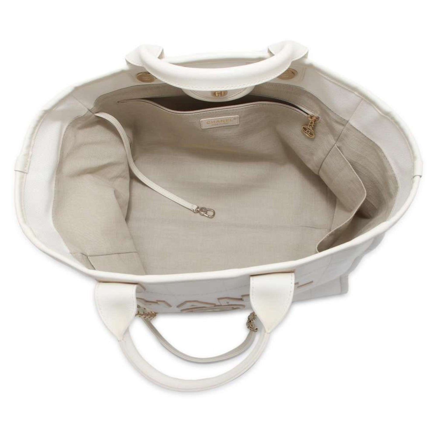 Chanel Tote Bag Deauville Line Coco Mark Large Canvas A66941 2way Shoulder White