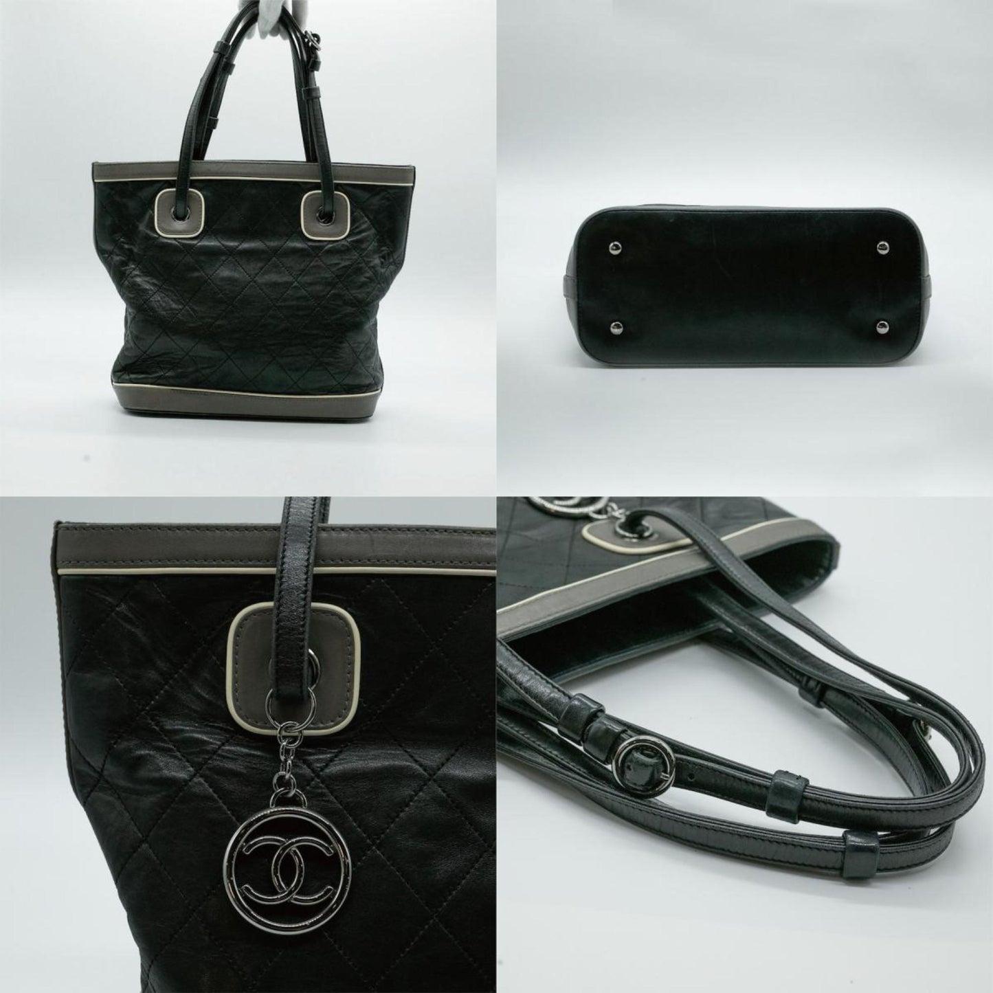 CHANEL Tote Bag Matelasse Coco Mark Lambskin Black Silver Men's Women's A34587 PD62