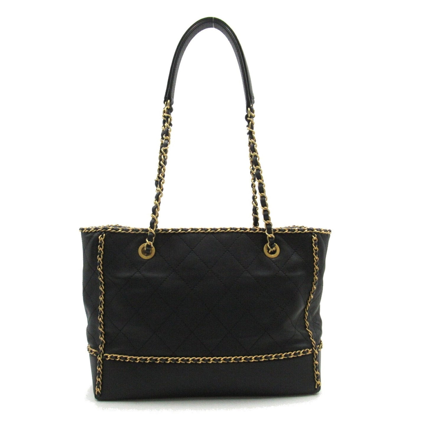 CHANEL Chain Tote Bag Leather Women's Black