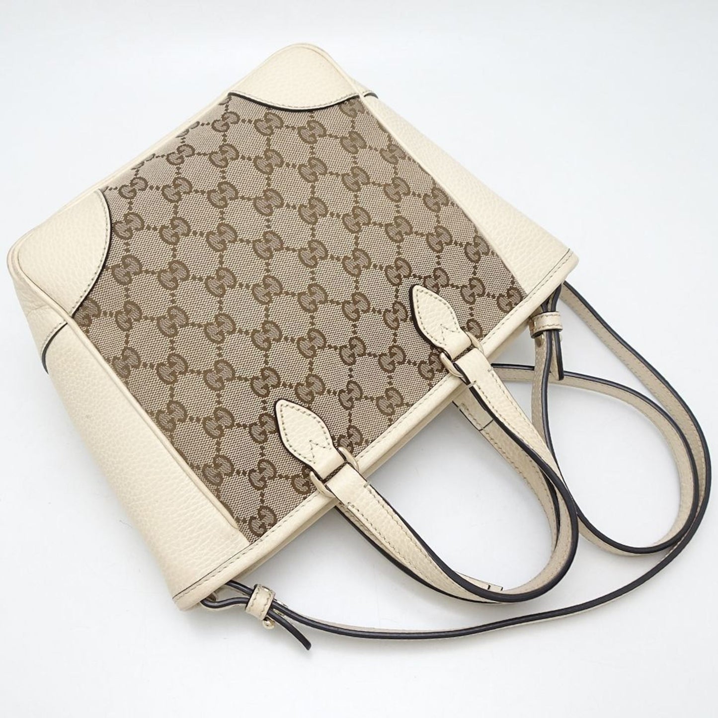 Gucci Beige Ivory Gg Canvas Leather Handbag