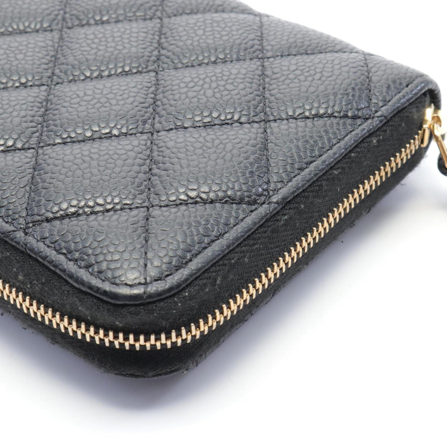 CHANEL Classic Long Zip Wallet Matelasse Round Caviar Skin Women's Black