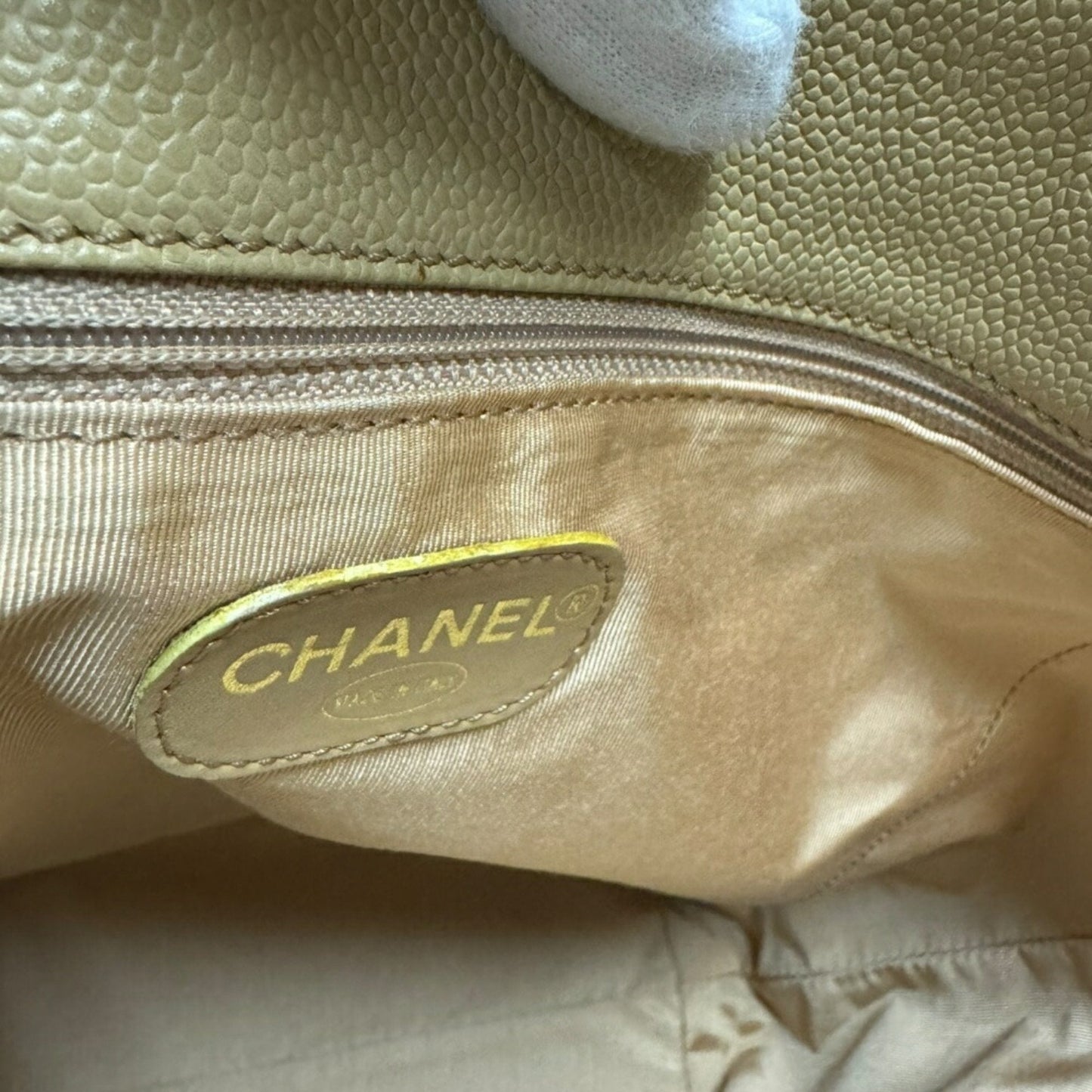 CHANEL Tote Bag Caviar Skin Beige Women's
