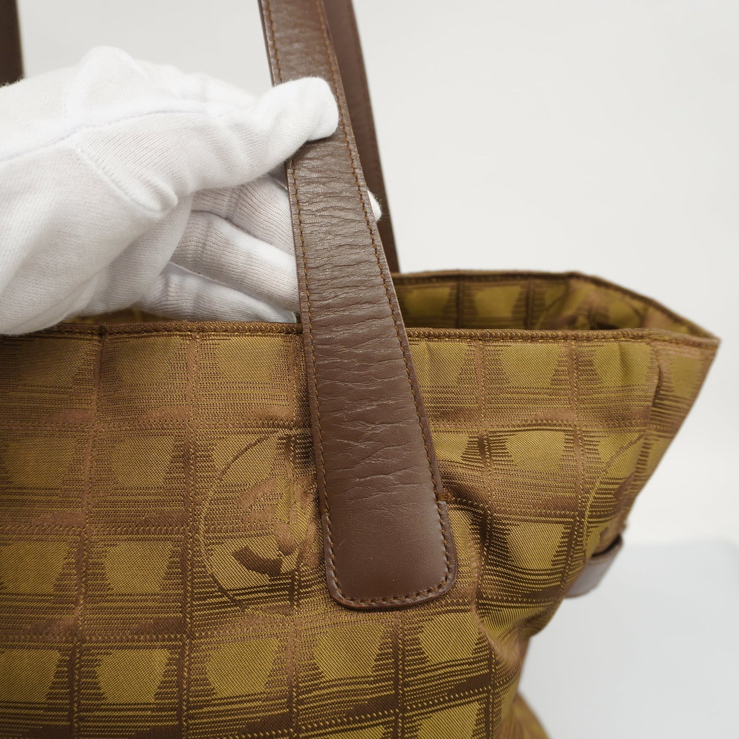 ChanelAuth  New Travel Line Tote Bag Women's Nylon,Leather Khaki