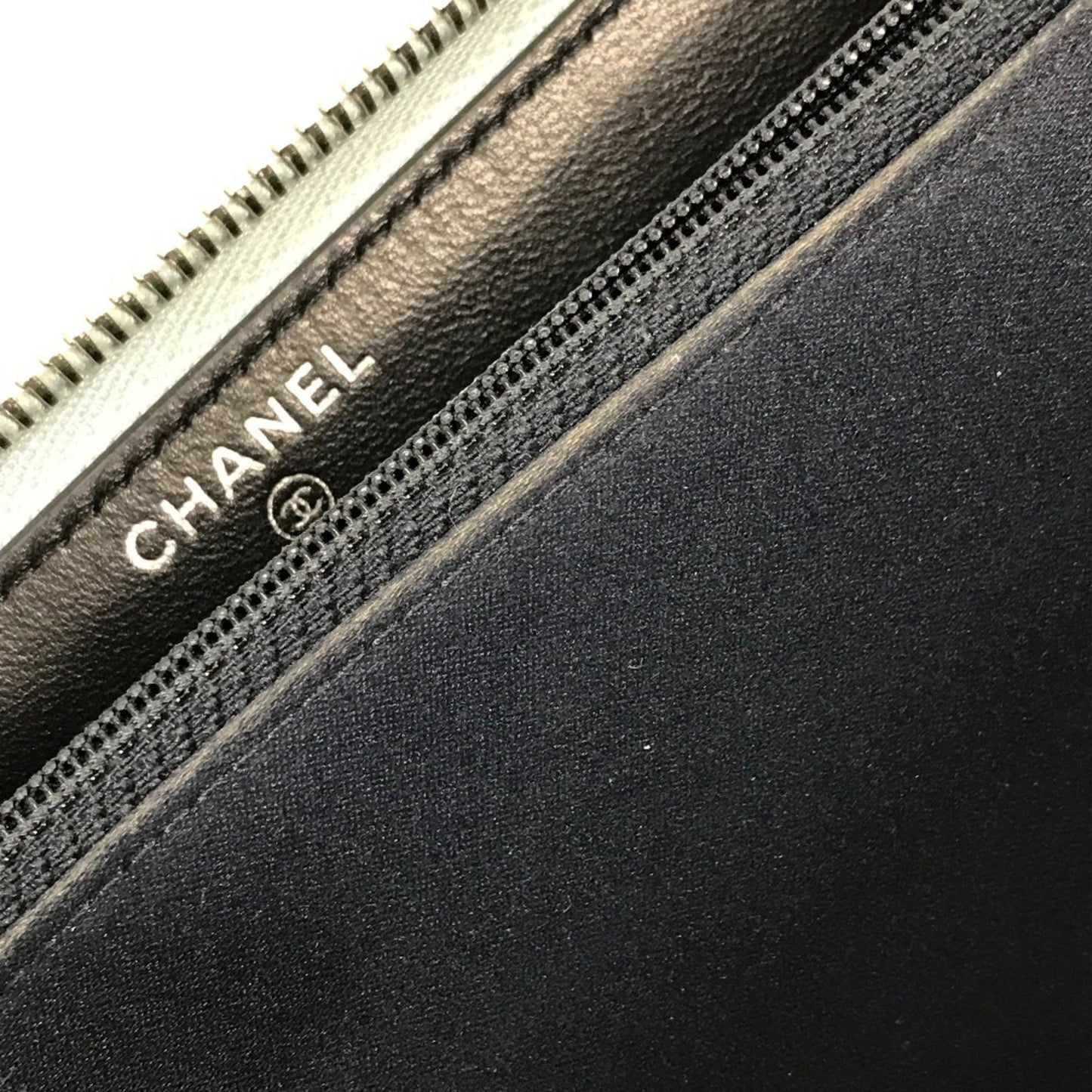 Chanel airline triple coco Zip Around Long Wallet Black Light blue