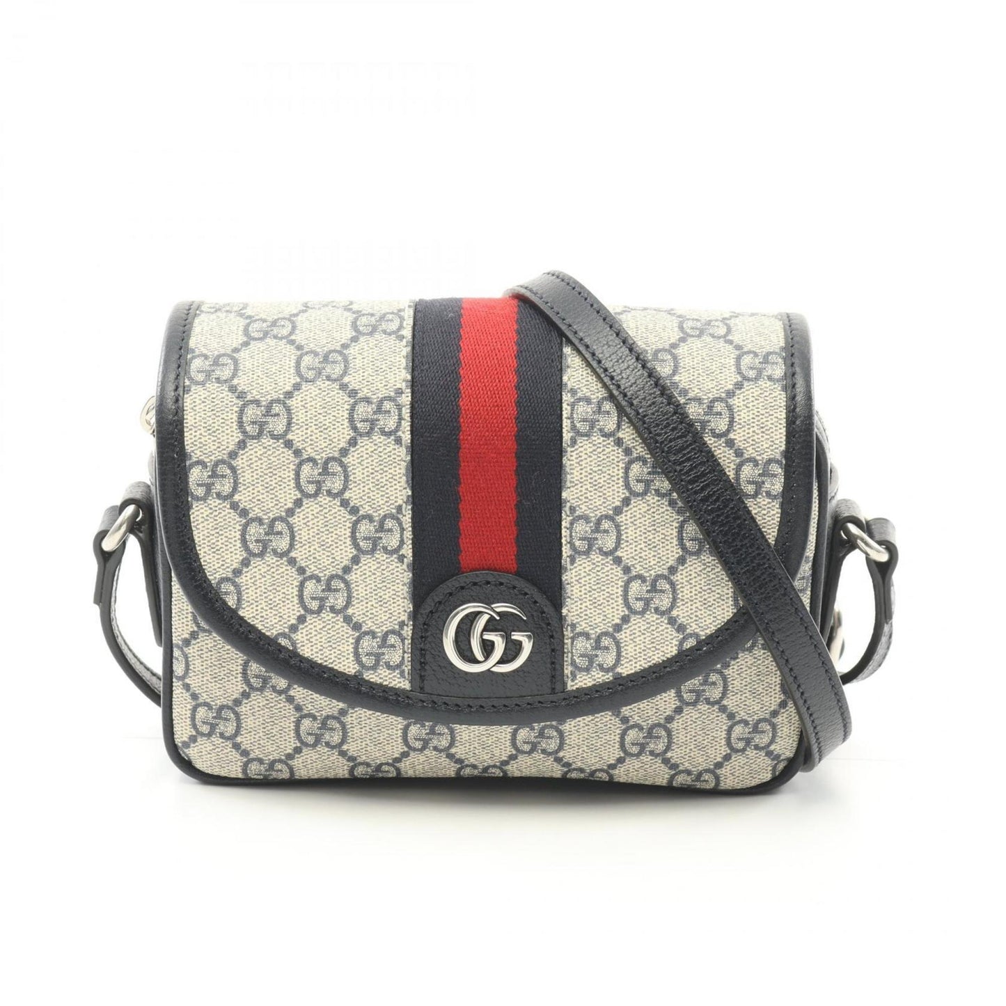 Gucci Beige Navy Red Color Coated Canvas Leather Shoulder Bag ()