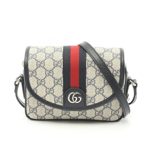 Gucci Beige Navy Red Color Coated Canvas Leather Shoulder Bag ()