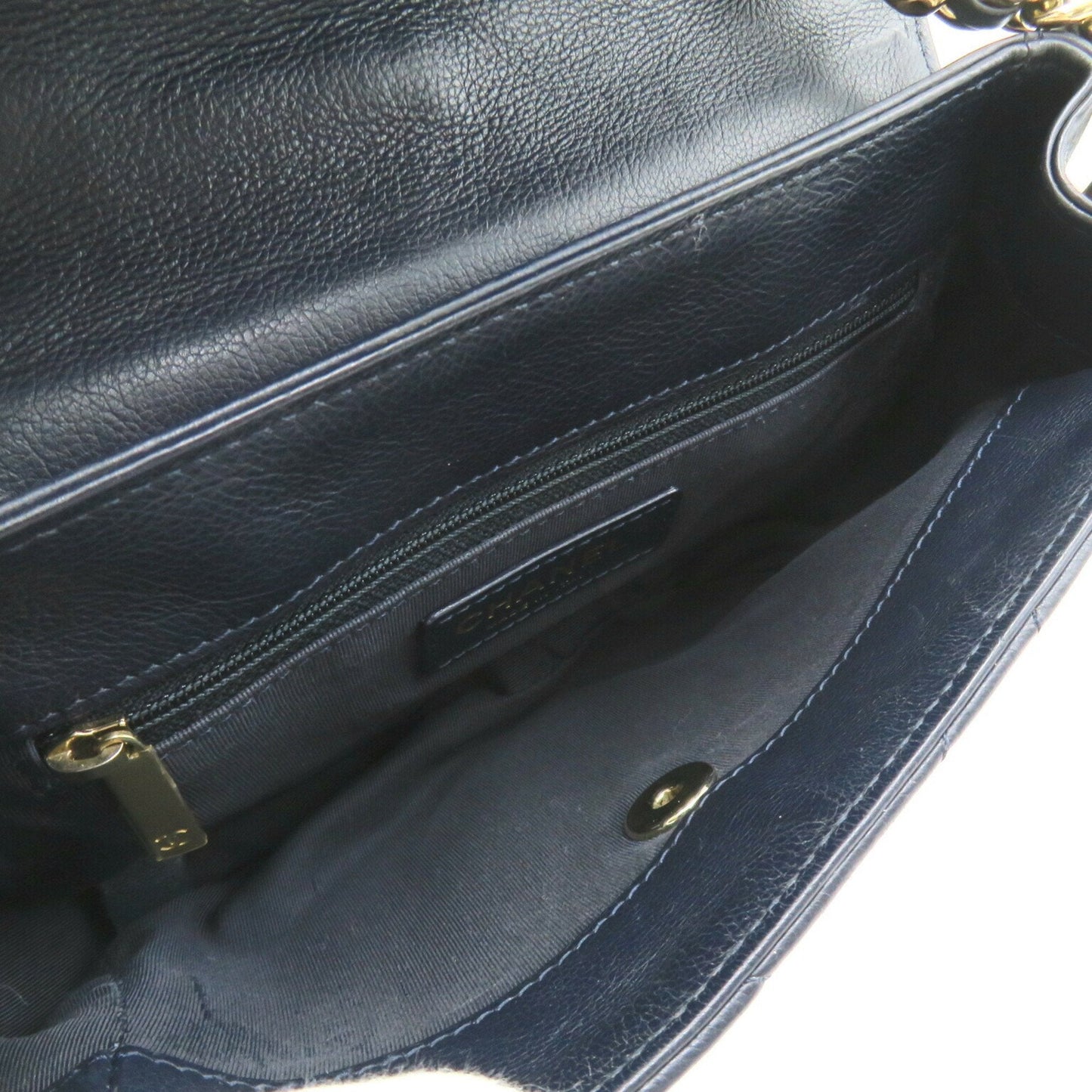 CHANEL V-stitch chain shoulder bag, calf leather, for women, navy