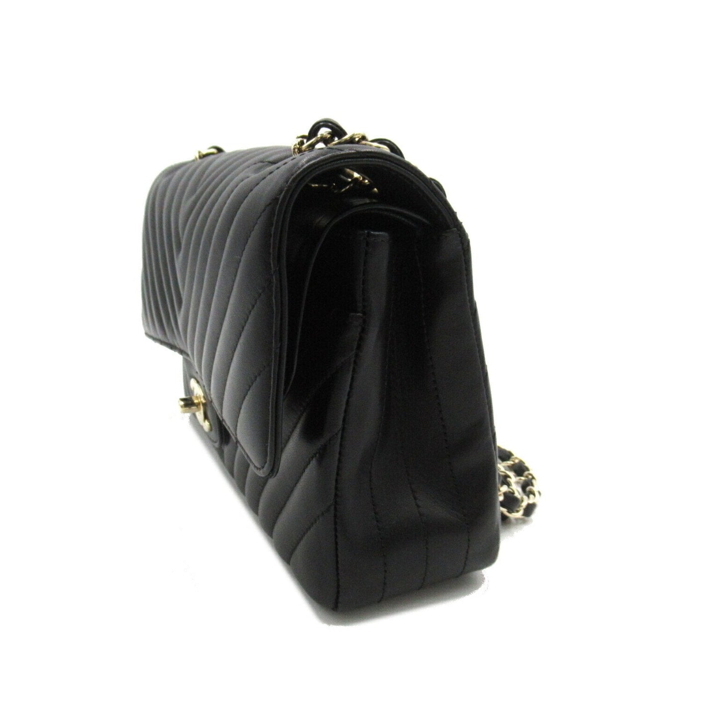 CHANEL V-stitched chain shoulder bag, lambskin, women's, black
