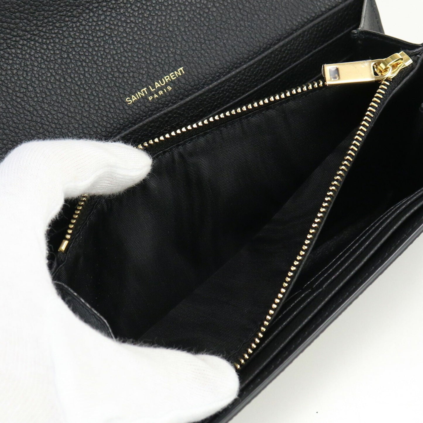 Saint Laurent large flap YSL line 414567 B680J 1000 long wallet leather ladies