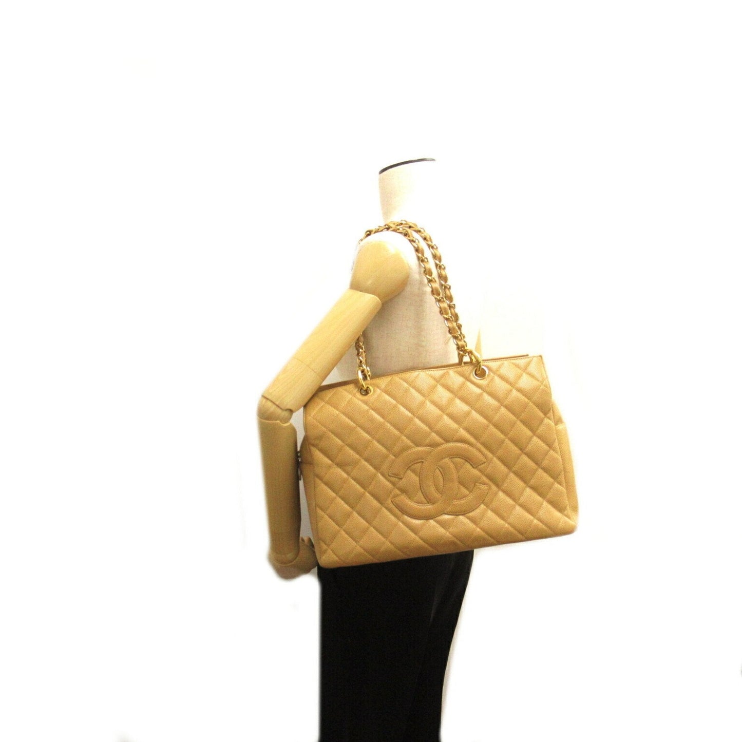 CHANEL Shoulder Tote Bag Caviar Skin (Grained Calf) Women's Beige A18004