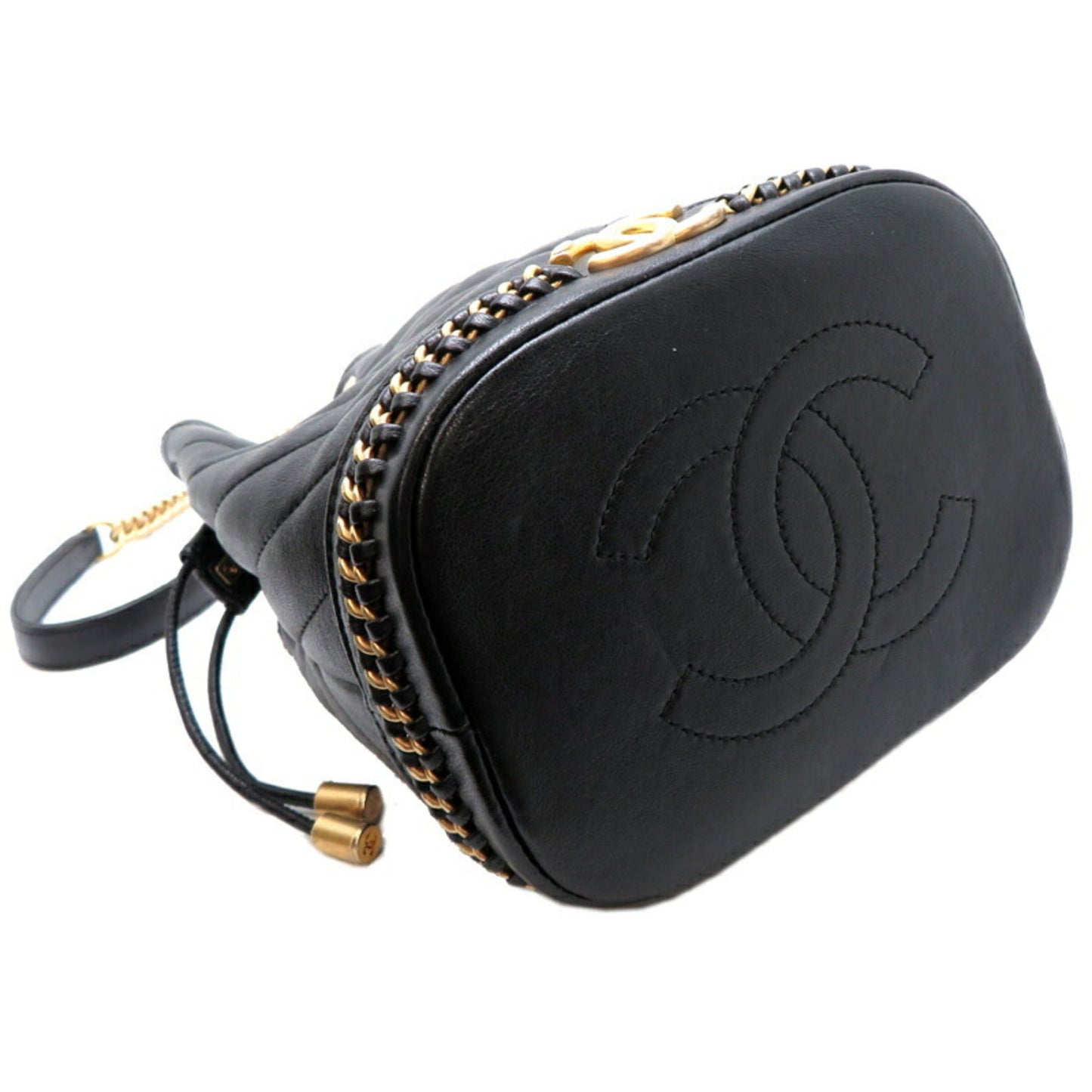 Chanel V-Stitch Chain Women's Shoulder Bag, Lambskin, Black