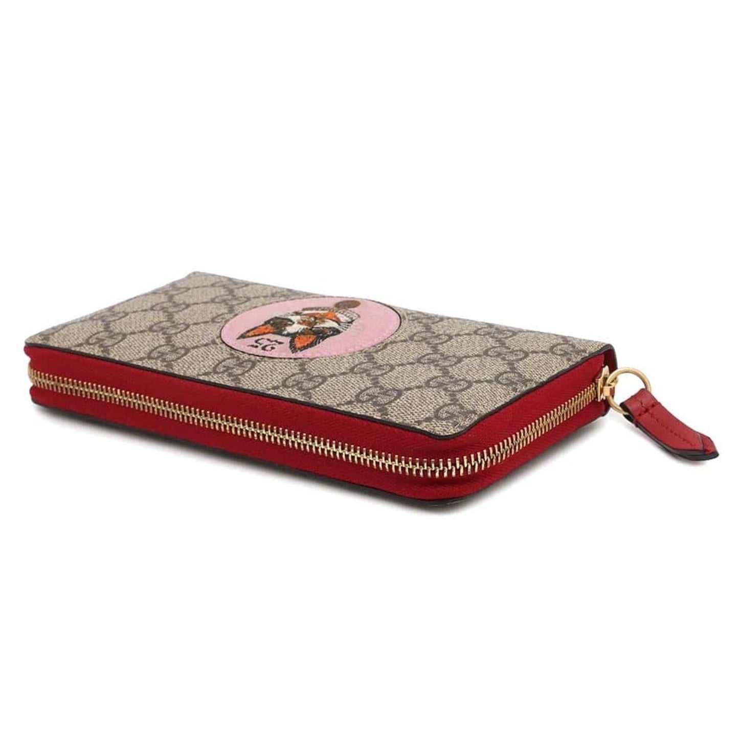 Gucci Beige Red Color Gg Supreme Leather Long Wallet (Bi-Fold)