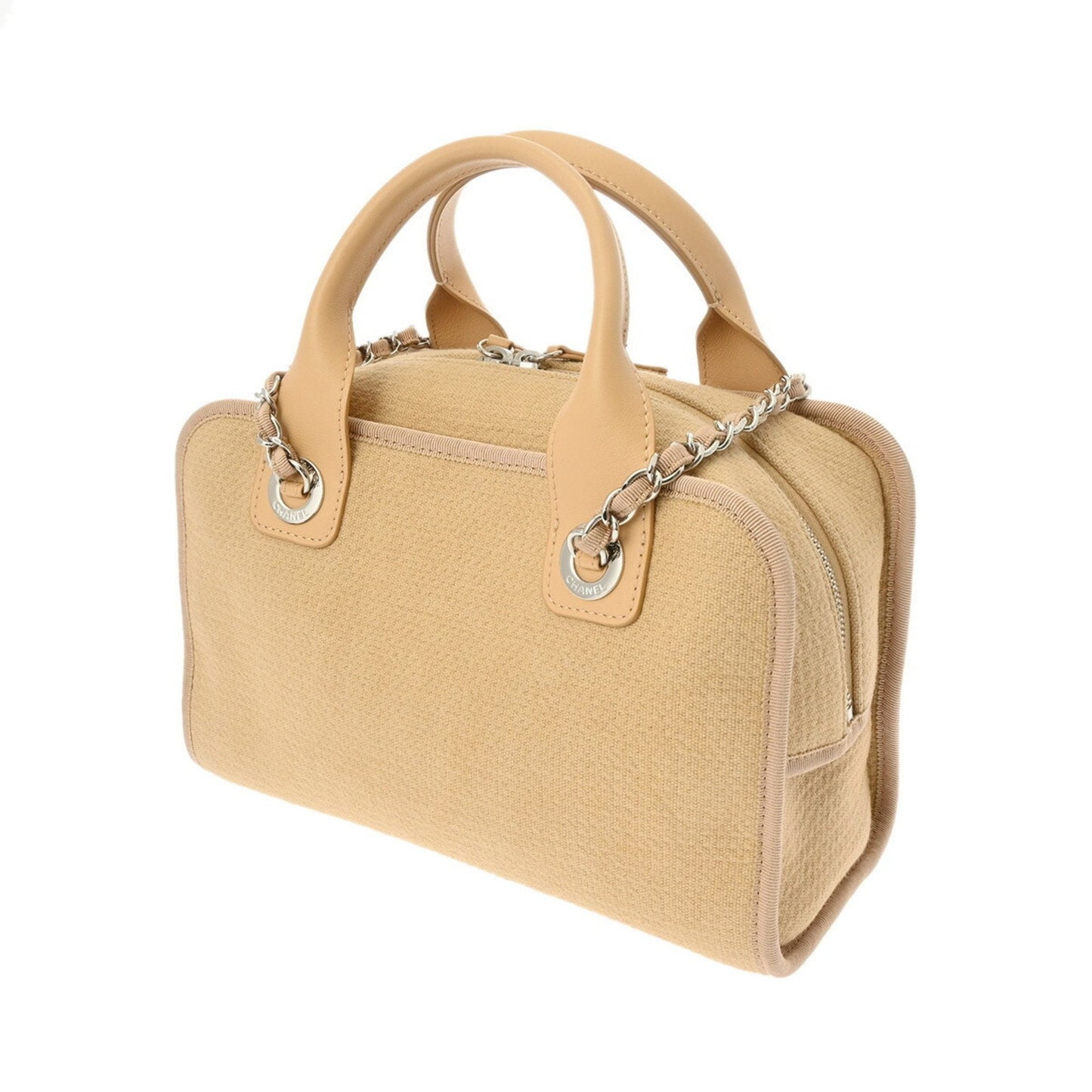 CHANEL Deauville Bowling Bag Beige A92750 Women's Canvas Leather Tote