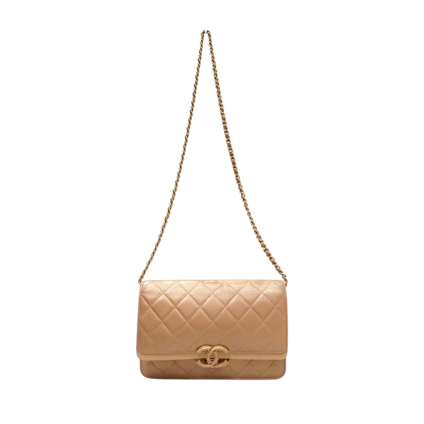 CHANEL Chanel Chain Wallet AP0424 Shoulder Bag Beige/Matte Gold Metallic Calf/Lamb D112 Women's Men's Bags