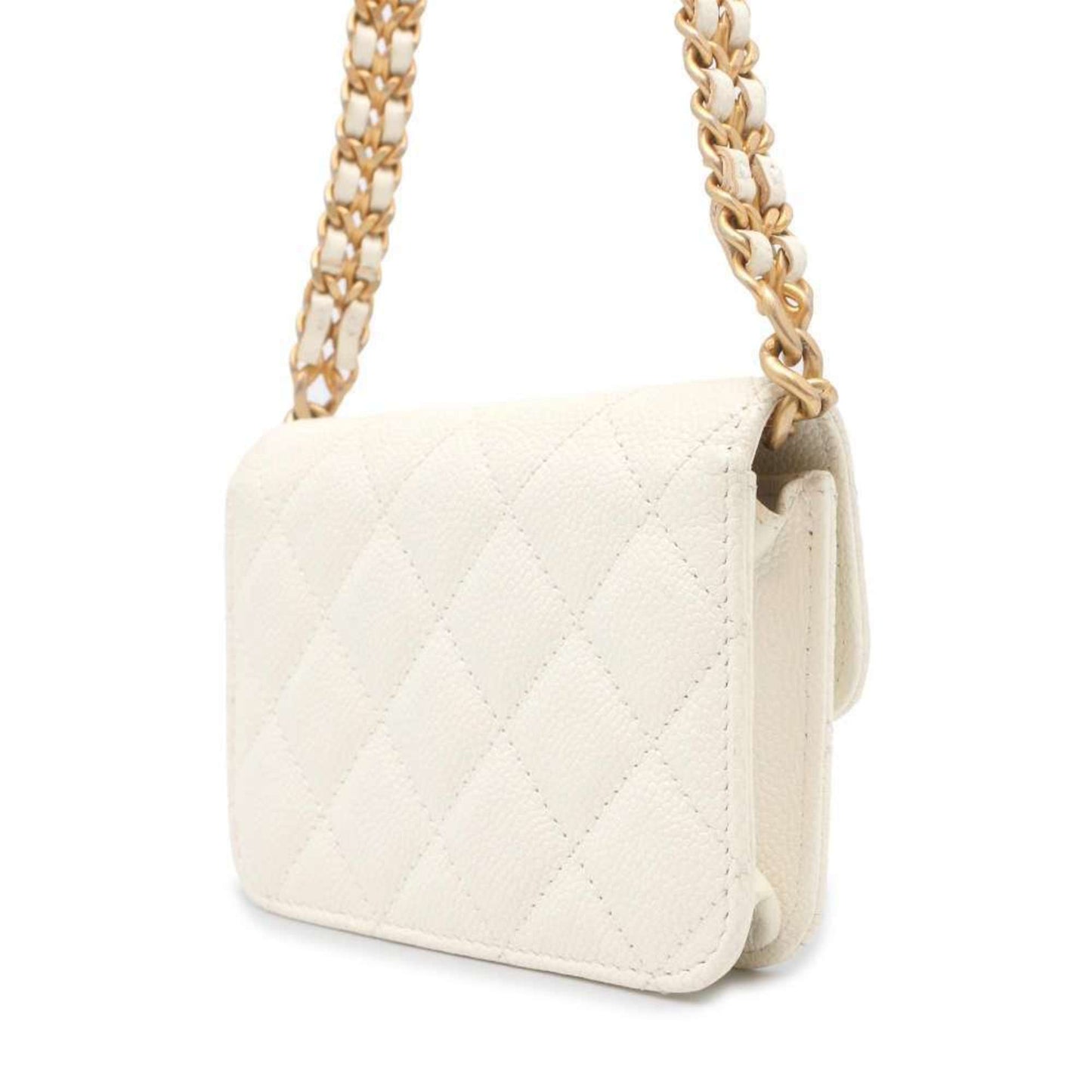 Chanel Chain Shoulder Bag Matelasse Coco Mark Caviar Skin AP2629 CHANEL Pochette White