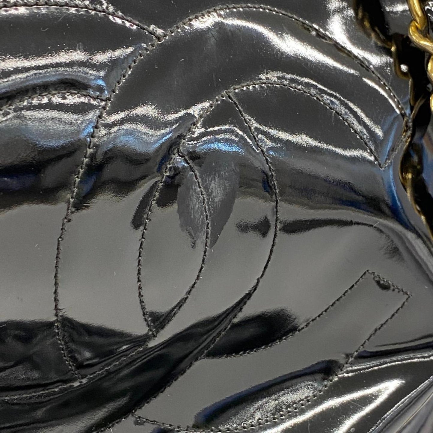 Chanel Shoulder Bag Chain Patent Leather Black Women's