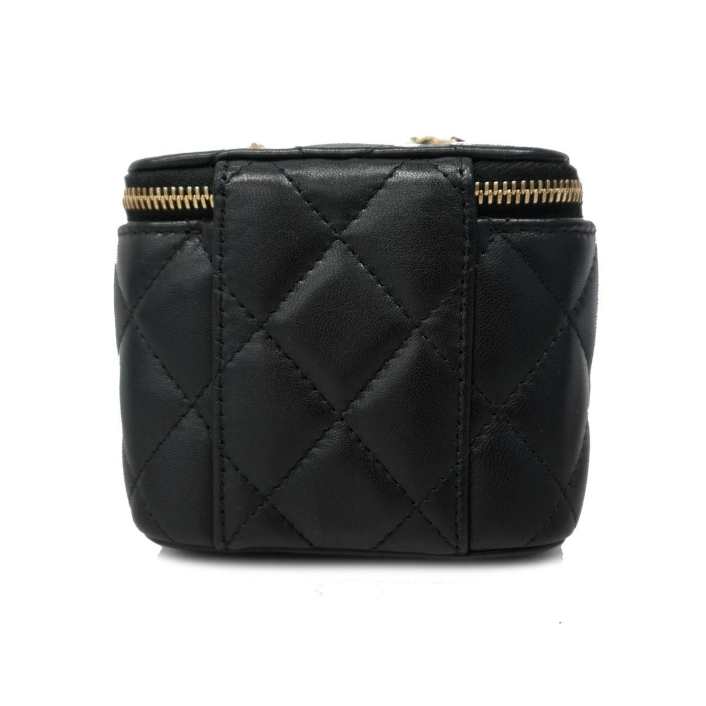 Chanel Shoulder Bag Matelasse Chain Lambskin Black Champagne Women's