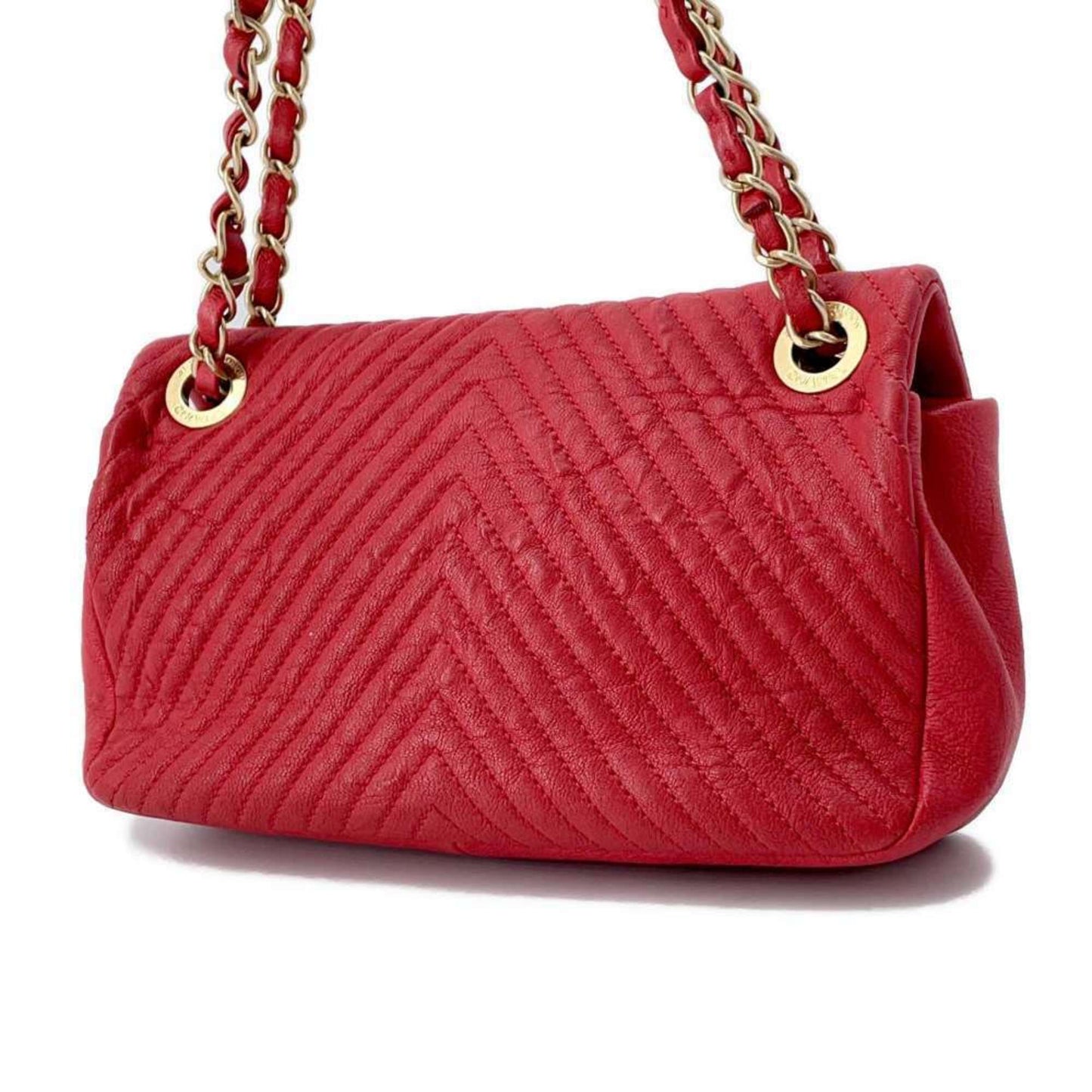 Chanel Chain Shoulder Bag Chevron V Stitch Coco Mark Leather CHANEL