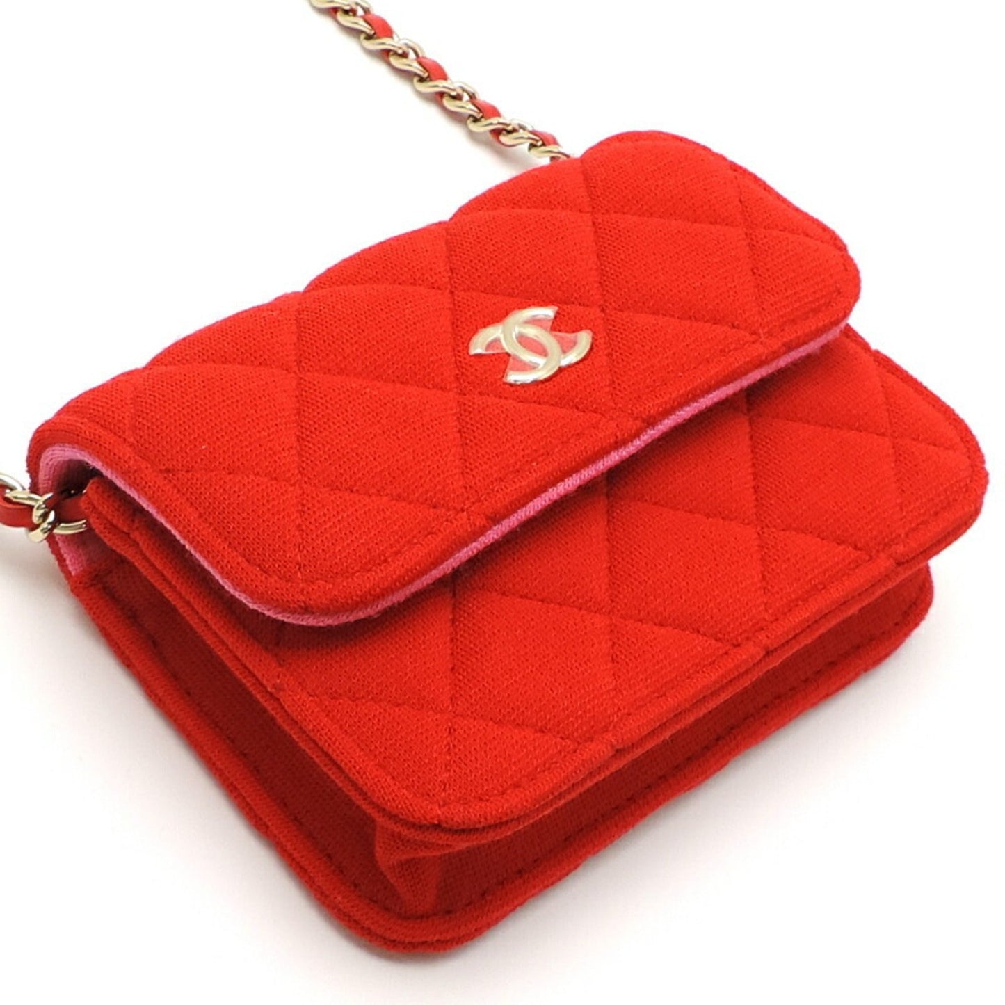 Chanel Matelasse Chain Women's Shoulder Bag Cotton Red