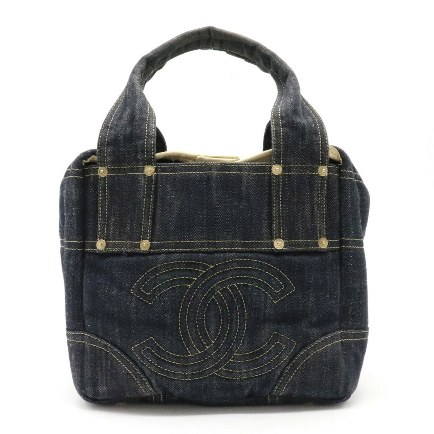 Chanel sparkling here mark tote bag handbag indigo blue dark A31984