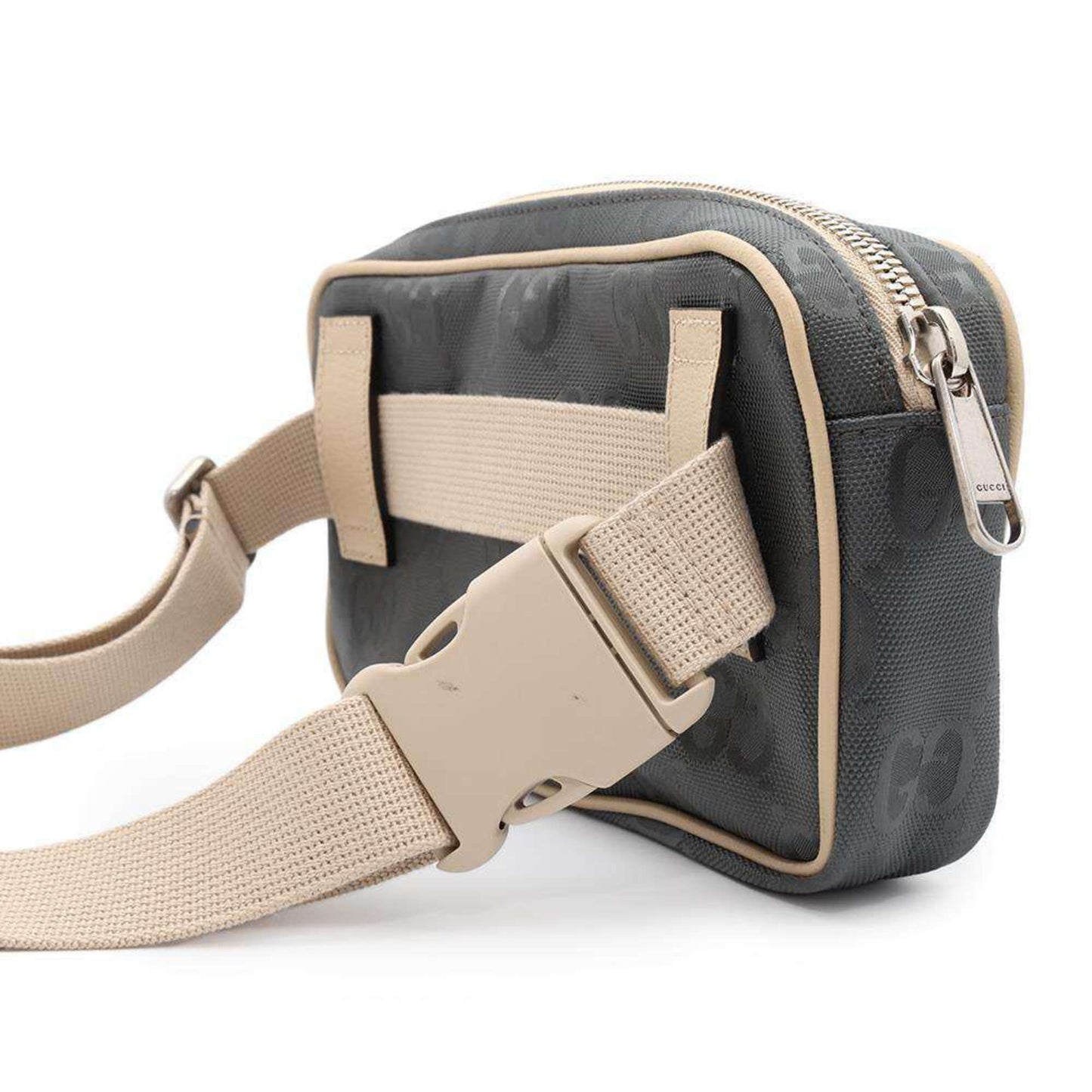 Gucci Gray Ivory Nylon Leather Sling Bag