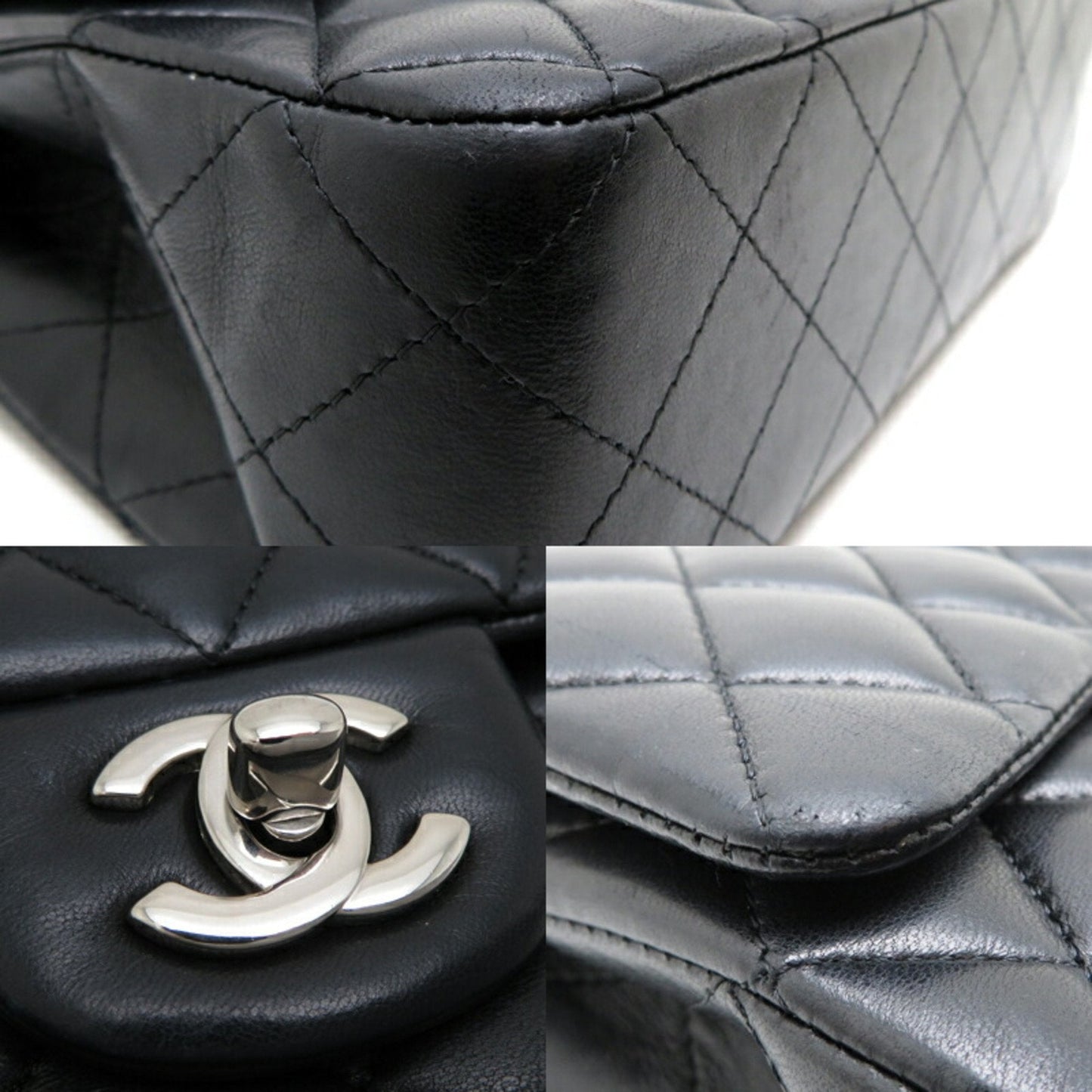 Chanel Seal Matelasse Chain Shoulder 25 Women's Bag AO1112 Lambskin Black