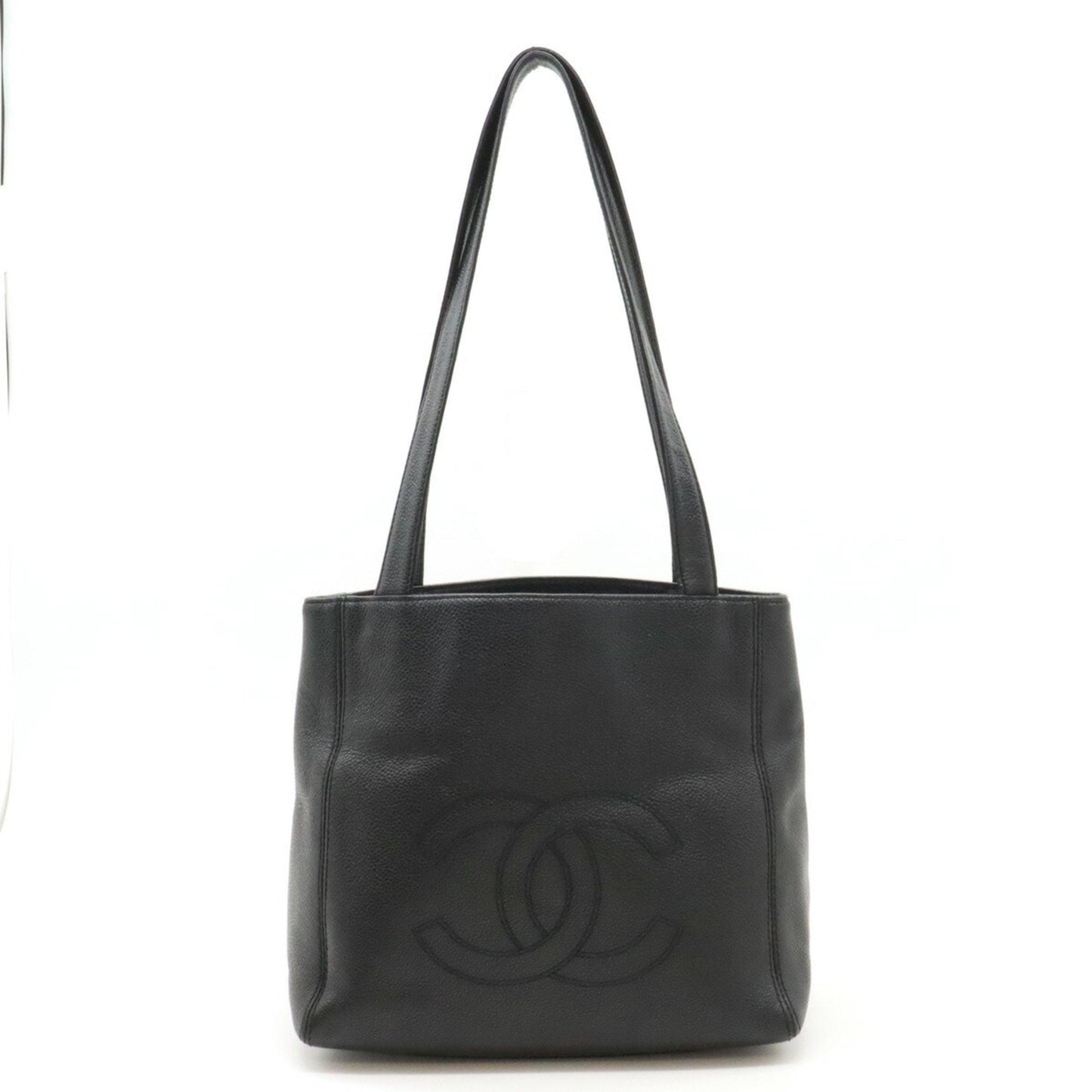CHANEL Coco Mark Tote Bag Shoulder Caviar Skin Leather Black