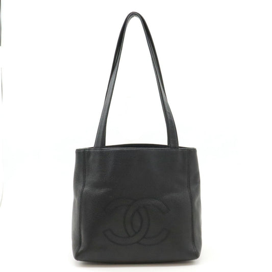 CHANEL Coco Mark Tote Bag Shoulder Caviar Skin Leather Black