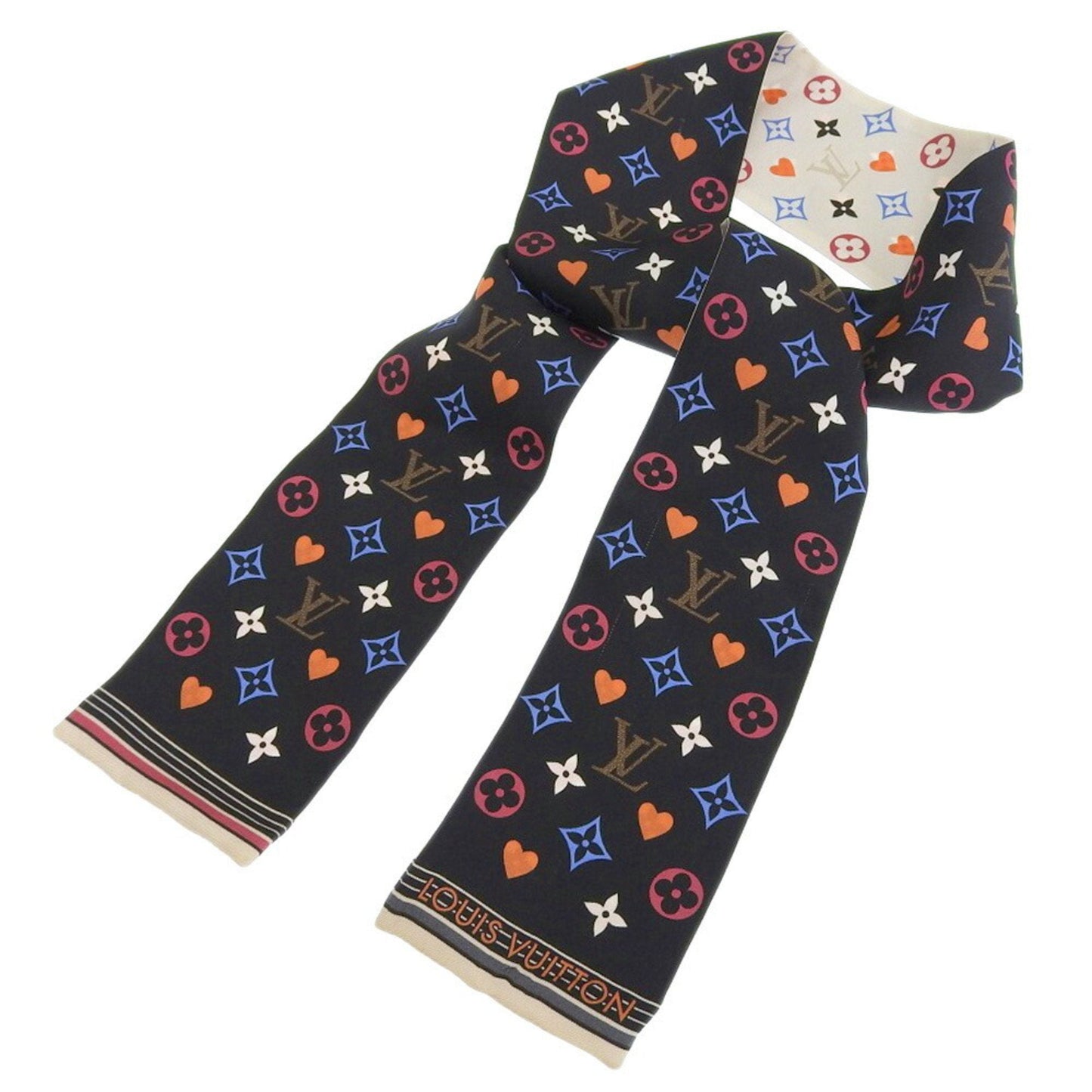 LOUIS VUITTON Monogram Game On Bando Twilly Scarf Black White MP2904