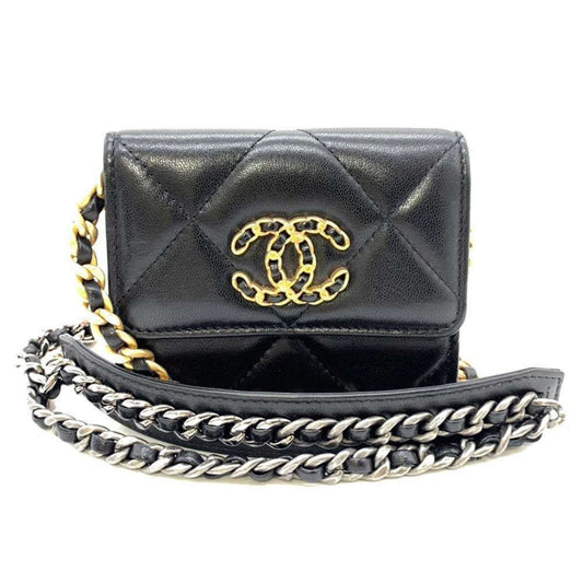 Chanel Wallet 19 Flap Coin Purse Black x Chain Wallet/Coin Case Shoulder Bag Crossbody Women's Lambskin Leather AP1787 CHANEL