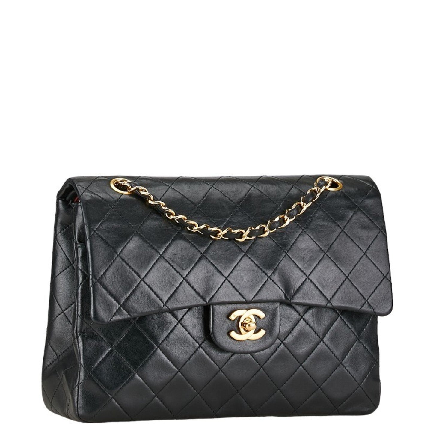 Chanel Matelasse 25 Coco Mark Double Flap Chain Shoulder Bag Black Lambskin Women's CHANEL
